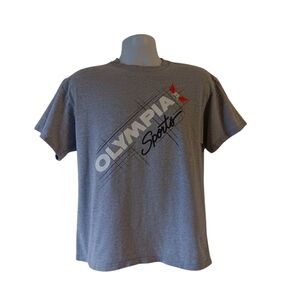Delta Men's Gray 'Olympia Sports' Graphic Tee with Red Accent